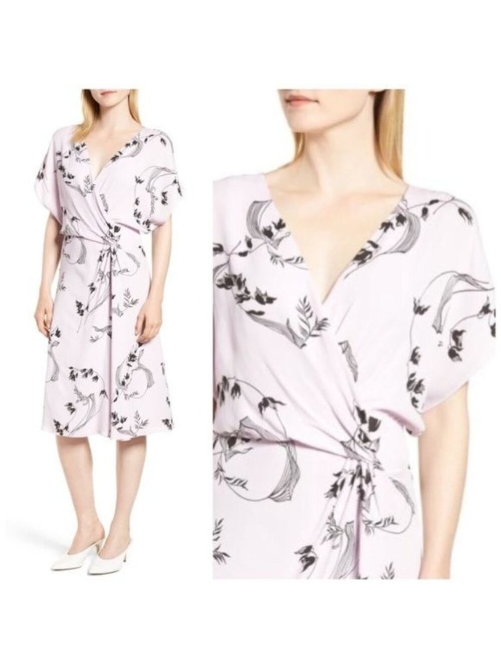 Lewit | Lavender Floral Print Faux Wrap Dress